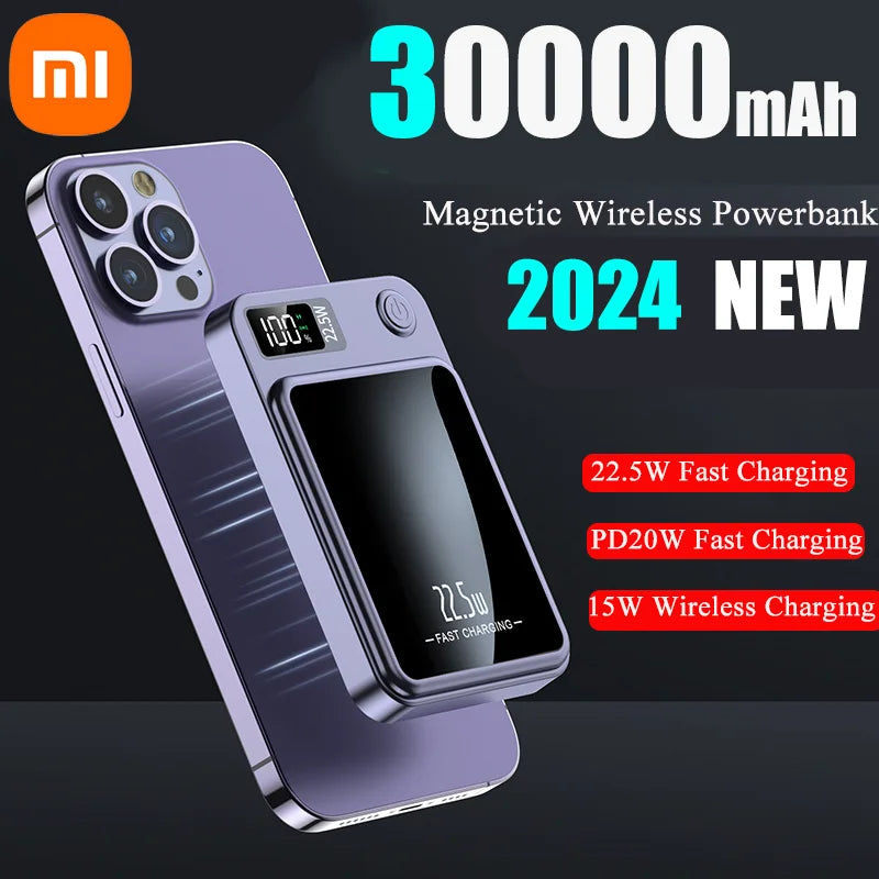 Carregador Sem Fio 30000mAh Magnético Xiaomi Mijia para iPhone, Samsung, Huawei Carregamento Rápido